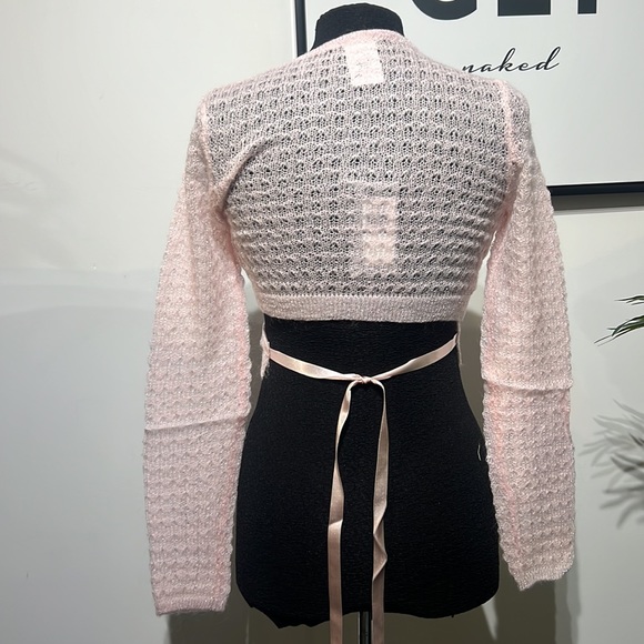 Wrap Knit Ballet Crop Sweater Top Pink Barbie Purple Sheer Blouse Kawaii Pastel - Picture 3 of 17